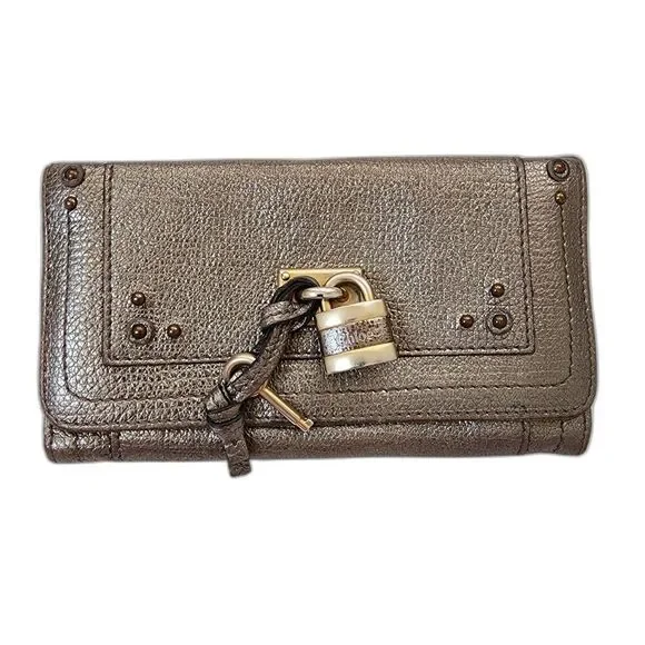 CHLOE Paddington Leather Wallet Purse Metallic Gold w/ Box & Card